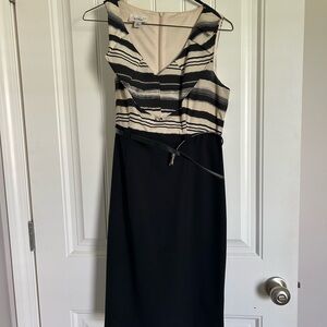 Alyx Black and Cream Sheath Dress V-Neck Midi